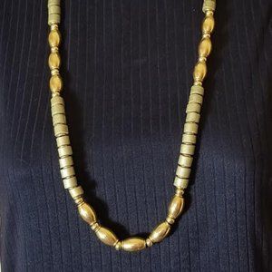 Olive Beaded and Brass Necklace